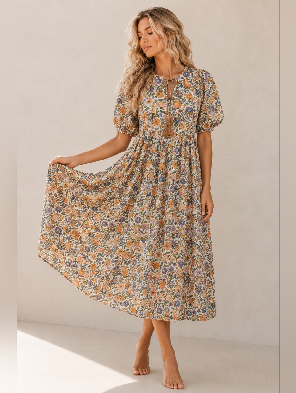 Millie Resort & Travel Thalia Saffron Wildflower Midi Dress – Medium